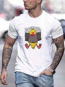 Camiseta Casual de Cuello Redondo y Manga Corta con Estampado de Cinta de Pato  Hombres, Primavera, Verano y Otoño - Blanco - Ver 6