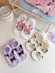 5 pares de calcetines invisibles sin mostrar con diseños de dibujos animados para mujer de la marca Sanrio (no incluye forro de cartón, colores aleatorios) - Multicolor - Ver 4