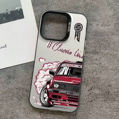 1pc Fashionable New Smoke Car Pattern Phone Case Compatible With IPhone 17/17 Pro/17 Pro Max/Air/16/15/14/13/12/11 Pro MAX, S25/S24/S23, Series. Black Color With Silver Trim, Metallic Independent Buttons, Anti-Fall, Shock-Proof, Portable.