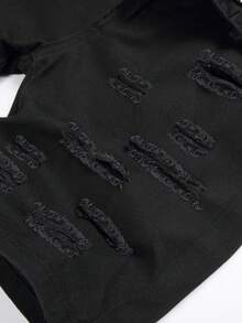 Pantalones cortos de mezclilla desgastados lisos para niño preadolescente - Negro - Ver 6
