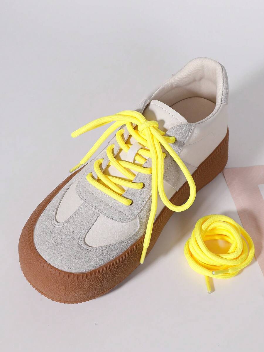 1 Pair 120cm Fashion Yellow Round Shoelaces Suitable For Sneakers, Skate Shoes, Flat Shoes, Lace-Up Shoes Accessories, Only Shoelaces Sold, Shoes Not Included - Yellow - View 1