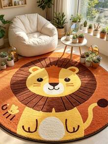 1pc Cartoon Lion Shape Bedroom Decorative Carpet, Beige Animal Pattern Living Room Plush Rug, Large Area Soft Round Rug, Thick Washable Bedside Carpet, Fluffy Comfortable Reading & Play Area Rug, Decorative Carpet, Bedroom Decor, Small Rug, Carpet, Home Decor - Multicolor - View 6