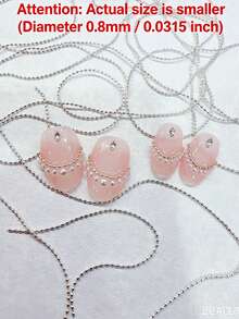 Dây hạt trang trí móng tay siêu mỏng 0.8mm màu bạc và đồng dài 1m, quà tặng ngày lễ, phụ kiện trang trí móng tay, trang sức móng tay, đá trang trí móng tay. - Bạc - Xem 3