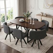 Dining Table And Chair Set For People, Consisting Of A Dining Table And Chairs With Linen Upholstery, Suitable For Kitchens And Dining Rooms - 灰色 - 查看 2