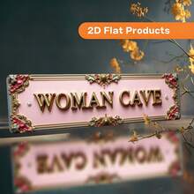 2D平面裝飾 - 一個帶有復古設計的2D平面標誌和牌匾，印有口號「WOMAN CAVE」。這個牆面標誌尺寸為10X40公分 (3.9X15.7英吋)，適用於農舍、浴室、咖啡館和車庫等各種環境。(隨機款式) - A - 查看 1
