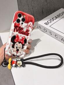 This Disney Mickey Mouse Lanyard Phone Case Is Fully Covered In TPU Material. It's Shockproof, Lightweight, And Compatible With IPhone17/16/11/13/15/15 Plus/15 Pro/15 Pro Max/12/14 Pro Max/11 Pro Max/12 Pro/12 Pro Max/13. This Phone Case Makes A Popular Birthday Gift Or Business Gift; It's Durable, Stain- And Fingerprint Resistant, And Suitable For Both Men And Women. The Set Also Includes A Mickey Mouse Phone Case And A Mickey Mouse Plush Bracelet. It's A Perfect Gift For Friends And Family. This Stylish Phone Case Is Fun, Lightweight, And Durable. IPhone17 Pro Max Phone Case, Minnie Mouse Phone Case. - trắng - Xem 5