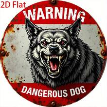 2D 平面金属铁牌，复古危险犬只警告金属牌 - 有趣的攻击性德国牧羊犬/狼装饰 - 红/黑复古警示牌 - 适用于车库、男士休闲室、酒吧、家居的重型墙面装饰 - 宠物主人礼物，2D 平面 - A - 查看 5