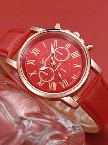 Set de 7 relojes de cuarzo con correa de piel de PU y aleación de moda - Rojo - Ver 3