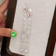 1 Set Of 20 Korean-Style Heart & Pearl Shaped Acupressure Ear Stickers, Decorative Ear Studs With Colorful Rhinestones, Breathable & Durable Acupoint Stimulation Relaxation Device, Easy To Use, No Piercing Required, Christmas Party Gift - Korean Style - View 14
