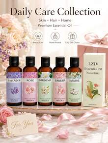 LZJV 5瓶100毫升花香精油套装，薰衣草、玫瑰、樱花、茉莉，天然香氛精油，适用于护肤、护发、DIY香氛、家居及车载空气清新剂，舒缓身心。 - 多樣化香型 - 查看 9