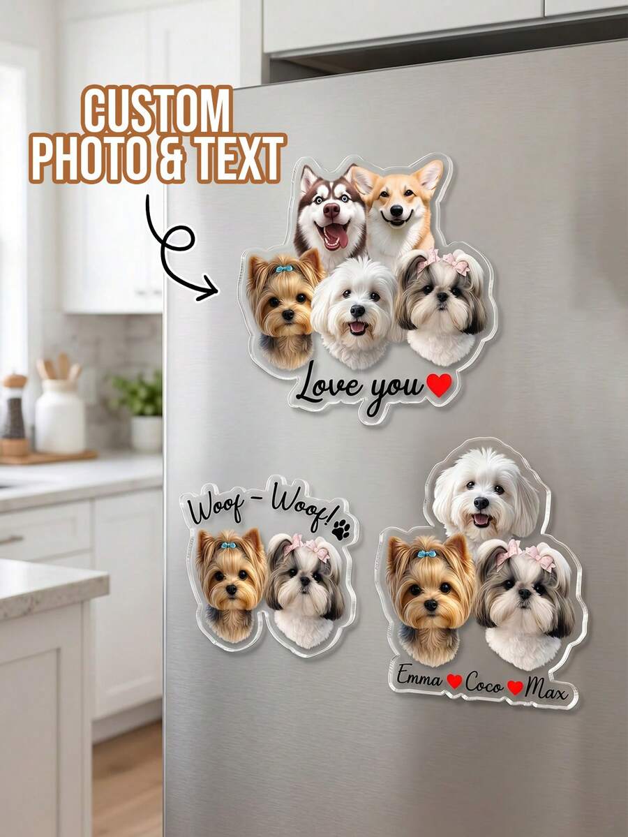 1pc Custom Multi-Pet Photo Magnet, Personalized Dog Fridge Magnet With Custom Names & Cute Quote, Perfect Pet Lover Gift, Kitchen Decor For Pet Owner - Multicolor - View 1