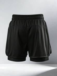 1雙男士夏季網眼運動短褲，附抽繩彈性腰帶，適合跑步、健身、訓練 - 黑色 - 查看 3