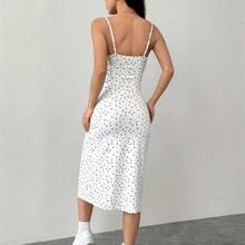 guangzhougaolangshangmao  PETITE Vestido de media longura de corte ajustado con abertura lateral y tirantes con estampado floral rojo y azul para primavera y verano - Negro01 - Ver 3