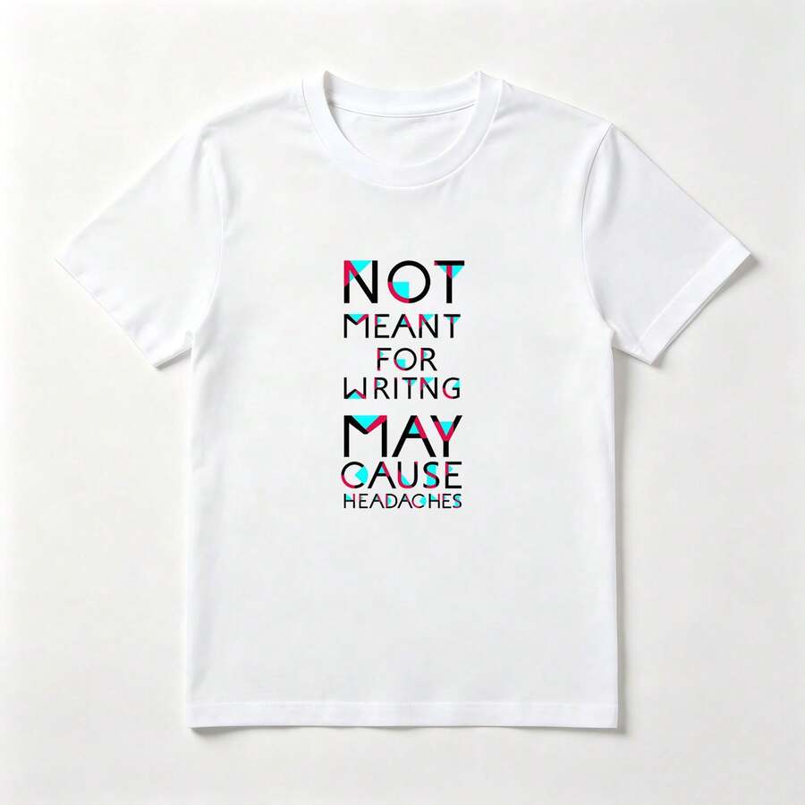 Texto con Colores Neón Playera de Algodón Blanca con Diseño Geométrico - Blanco - Ver 1