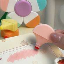 1pc Creative Flower-Shaped 5-In-1 Mini Fluorescent Highlighter Pen, Colorful Drawing Pen For Planner Decoration, Doodle, Key Point Marking And Scrapbooking - A - View 5