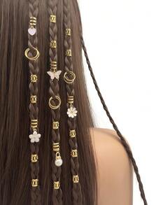 55pcs Alloy Daisy Flower Hair Clips, Y2K Punk Hip Hop Decor Hair Accessories, Gift For Party And Daily Use Hair Ties And Clips - Gold - View 2