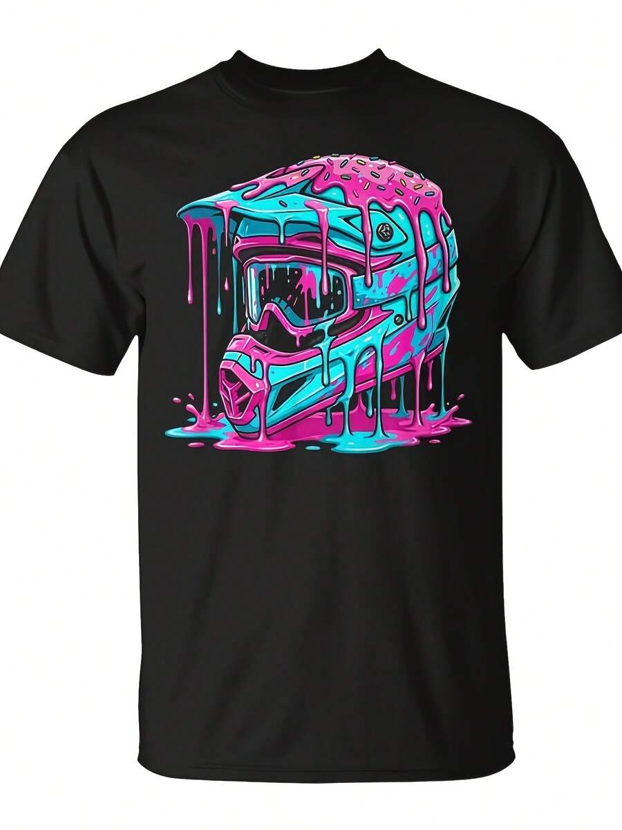 Casco de motocicleta todoterreno con diseño Didi, camiseta de carreras de motocicleta todoterreno, ropa para fiestas y vacaciones, ropa de celebración estacional para adultos, estampado estacional divertido, ropa estacional de calidad con estampado duradero, lavable a máquina, adecuada para ropa deportiva informal. - Negro - Ver 1