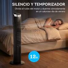 Tower Fan With Remote Control, LED Display, Height 93cm, Silent, 4 Modes And 3 Speeds, 12 Hour Timer, 65° Oscillation, Compact Design, 45W Standing Fan - 查看 5