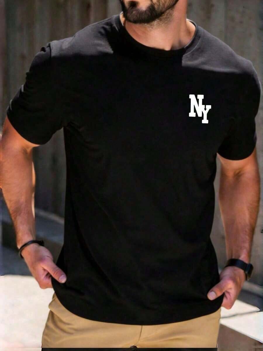 Men's Short T-Shirts, Gym, Leisure, Vacation, High-Quality Men's Shirts, Simple Lettering, Y2K Men's Clothing, Festival Sweatshirt, Men's Sets, Men's Gifts, Local Mexico - 黑色 - 查看 1