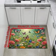 1 件蝴蝶图案印花硅胶地毯，易于清洁，3D 打印长方形，适用于玄关、客厅、厨房、卧室、走廊、浴室、洗衣房 - 涤纶地毯，适合室内外家居装饰 - 彩色 - 查看 12