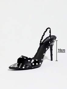 Vintage Elegant Polka Dot High Heel Pumps, Soft Mirror-Like Material, Black & White Contrast, Pointed Toe Stiletto Heel, Suitable For Party, Wedding, Office, Travel, Dating, Christmas, Valentine's Day, Mother's Day And Other Occasions - Black - View 8