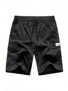 Calções cargo casuais camuflados para homem, calções bermuda de moda de alta gama para desportos ao ar livre - Preto - Ver 3