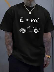 1 camiseta gráfica casual de verano para hombre - Poliéster ligero, corte regular, cuello redondo, con estampado "e=mx5" y diseño de coche, transpirable y cómoda para atuendos casuales. - Negro - Ver 6