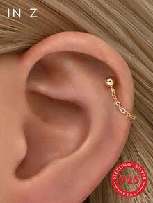 1 đôi bông tai bằng bạc 925 mạ vàng 14k, kiểu dáng tối giản, không gây dị ứng, phù hợp cho nữ giới đeo hàng ngày hoặc dự tiệc (Có hai lựa chọn chiều dài dây: 2.3cm và 3cm) - Hoa tai chuỗi hình chữ U (một chiếc) - Xem 1