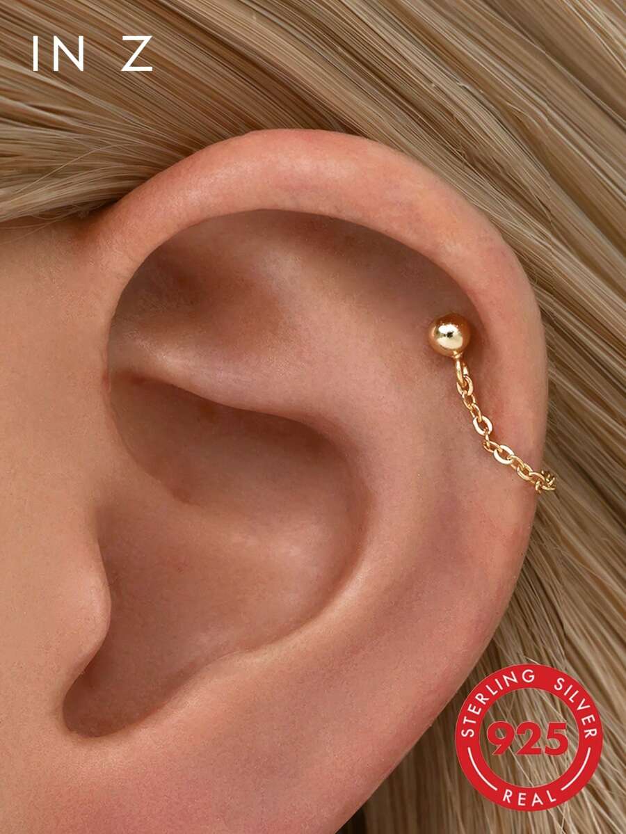 1 đôi bông tai bằng bạc 925 mạ vàng 14k, kiểu dáng tối giản, không gây dị ứng, phù hợp cho nữ giới đeo hàng ngày hoặc dự tiệc (Có hai lựa chọn chiều dài dây: 2.3cm và 3cm) - Hoa tai chuỗi hình chữ U (một chiếc) - Xem 1