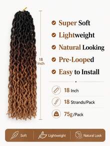 Pre-Looped Locs Crochet Hair, Ombre Faux Locs With Wavy Ends, 18 Strands/Pack Lightweight Synthetic Braiding Hair Extensions For Women, Easy Install - 彩色 - 查看 5