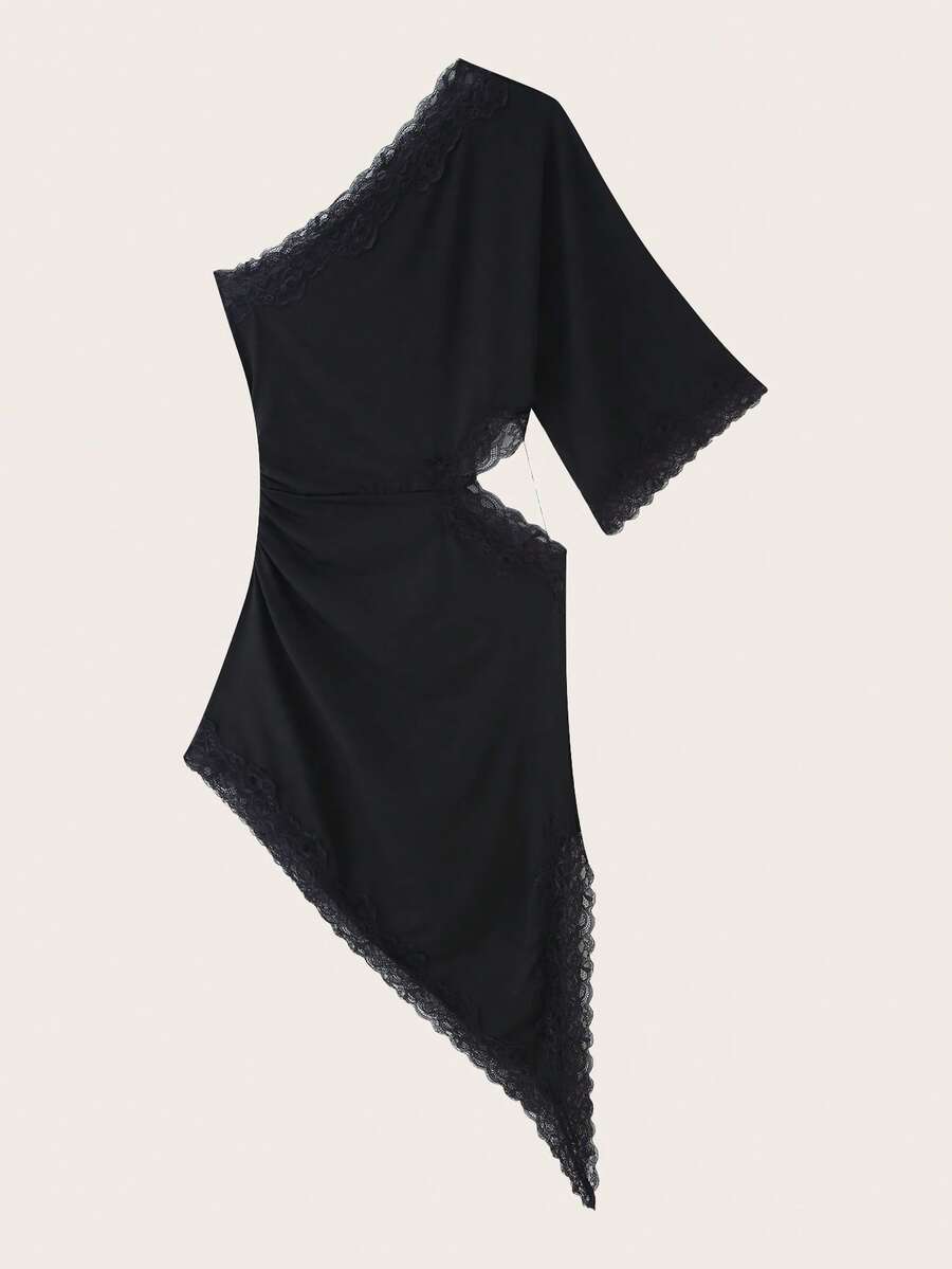 Women's Lace Patchwork Sexy Party Mini Dress Black - Black - View 1