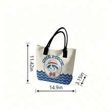 Miniso Túi tote vải canvas in hình Luffy chibi dễ thương từ One Piece với chữ "ONE PIECE" và họa tiết sóng biển, màu be, thích hợp sử dụng hàng ngày. - trắng - Xem 4
