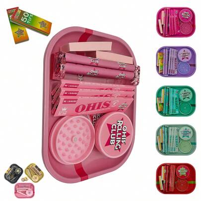 OHIS 8-In-1 Smoking Set - 6 Colors Available - Includes 18cm*14cm Large Tray + 110mm Double-Layer Rolling Papers (With Separate Filter Tips) + 110mm Printed Rolling Machine + Dual-Layer Grinder + Storage Tube - Ultra-Smooth Burn, Smoking Accessories, Essential For Camping, Picnics, Travel, Hand-Rolled Smoking Enthusiasts, Ideal Gift For Smokers, Birthday Parties, Gatherings, Weddings, Mother's Day, Father's Day, Valentine's Day, Christmas And Holiday Gifts