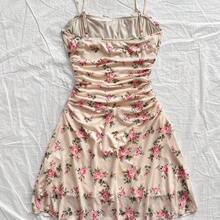 guangzhougaolangshangmao  Vestido mini de línea A con tirantes de espagueti rosa y romántico Ditsy Floral para mujer, adecuado para fiesta, cita, San Valentín, Pascua, carnaval, crucero por la playa, Afternoon vestido de moda para té, primavera/verano - Burdeos - Ver 3