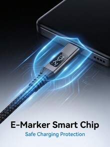 240W 5A Layar LED Kabel Dual Type-C Jalinan Nilon Paduan Seng Chip E-Marker Pengisian Cepat Kabel Sinkronisasi Data - Hitam - View 9