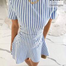 guang zhou mi qian shang mao  Vestido mini elegante y de moda con cintura a rayas para mujer - Blanco y Negro - Ver 7
