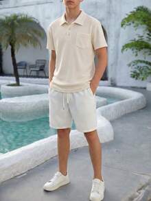 1pc Teen Boys Loose Fit Polo Shirt, Outdoor Sports, Casual, Turndown Collar Design, Short Sleeve, School, Spring/Summer/Autumn - Apricot - View 4