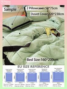 3件套浅绿色工艺床上用品套装，包含1个被套和2个枕套，柔软舒适的家纺面料，亲肤柔软，多种颜色可选，适合宿舍使用，简约时尚的家居装饰，柔软舒适的卧室床上用品，时尚套装，可机洗，不含填充物 - 淡綠 - 查看 3