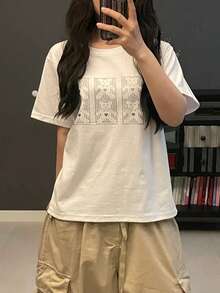 Women's Summer Fashion Short-Sleeved T-Shirt, Versatile Loose-Fitting Round Neck Top - White - View 1