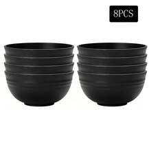 2/4/6/8pcs Black PP Plastic Bowl Set, Shatterproof Lightweight Soup/Rice Bowls, Reusable Tableware, Suitable For Kitchen, Camping, Party, Microwave & Dishwasher - Black - View 7
