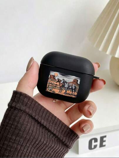 1 chiếc ốp lưng màu đen kiểu retro hình ngựa miền Tây, hoàng hôn trên hẻm núi, phong cách đồng quê sa mạc, chống trầy xước, tương thích với 4/ 1/ 2/ 3/ Pro/ Pro2/ Pro3, một món quà ngày lễ đơn giản và phong cách.