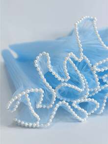 1 Set Of Wave Yarn Wrapping Paper, Faux Pearl Mesh Ribbon, Artificial Flowers And Bouquet Wrapping Material. Suitable For Festival, Wedding, Birthday Decoration, Florist Supplies, Diy Flower Arrangement Packaging Decoration,Kitchen Accessories - Blue - View 5