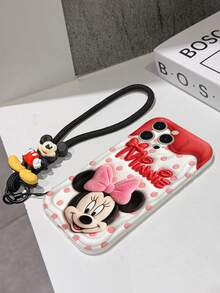 This Disney Mickey Mouse Lanyard Phone Case Is Fully Covered In TPU Material. It's Shockproof, Lightweight, And Compatible With IPhone17/16/11/13/15/15 Plus/15 Pro/15 Pro Max/12/14 Pro Max/11 Pro Max/12 Pro/12 Pro Max/13. This Phone Case Makes A Popular Birthday Gift Or Business Gift; It's Durable, Stain- And Fingerprint Resistant, And Suitable For Both Men And Women. The Set Also Includes A Mickey Mouse Phone Case And A Mickey Mouse Plush Bracelet. It's A Perfect Gift For Friends And Family. This Stylish Phone Case Is Fun, Lightweight, And Durable. IPhone17 Pro Max Phone Case, Minnie Mouse Phone Case. - White - View 6