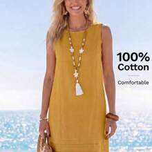YijiaNvz  Vestido casual de tirantes sólido para mujeres en verano - Amarillo - Ver 1
