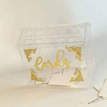 1pc Transparent Acrylic Wedding Card Holder Box With Lock And Slots, Wedding Reception Gift Card Box, Graduation Ceremony Decoration Wedding Cash Card Box, Large Size DIY Gift Card Storage Box With Lock And Slots, Party Gift Card Storage Container - Love Donation - View 2