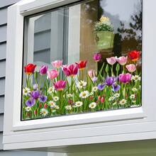 Vibrant Floral Window Stickers - Colorful Floral Wall Decals, Suitable For Kitchen, Living Room And Bedroom, Static Cling Easy To Apply, Plastic Material, Classic Style Home Decor, Kitchen Decor - B - View 7