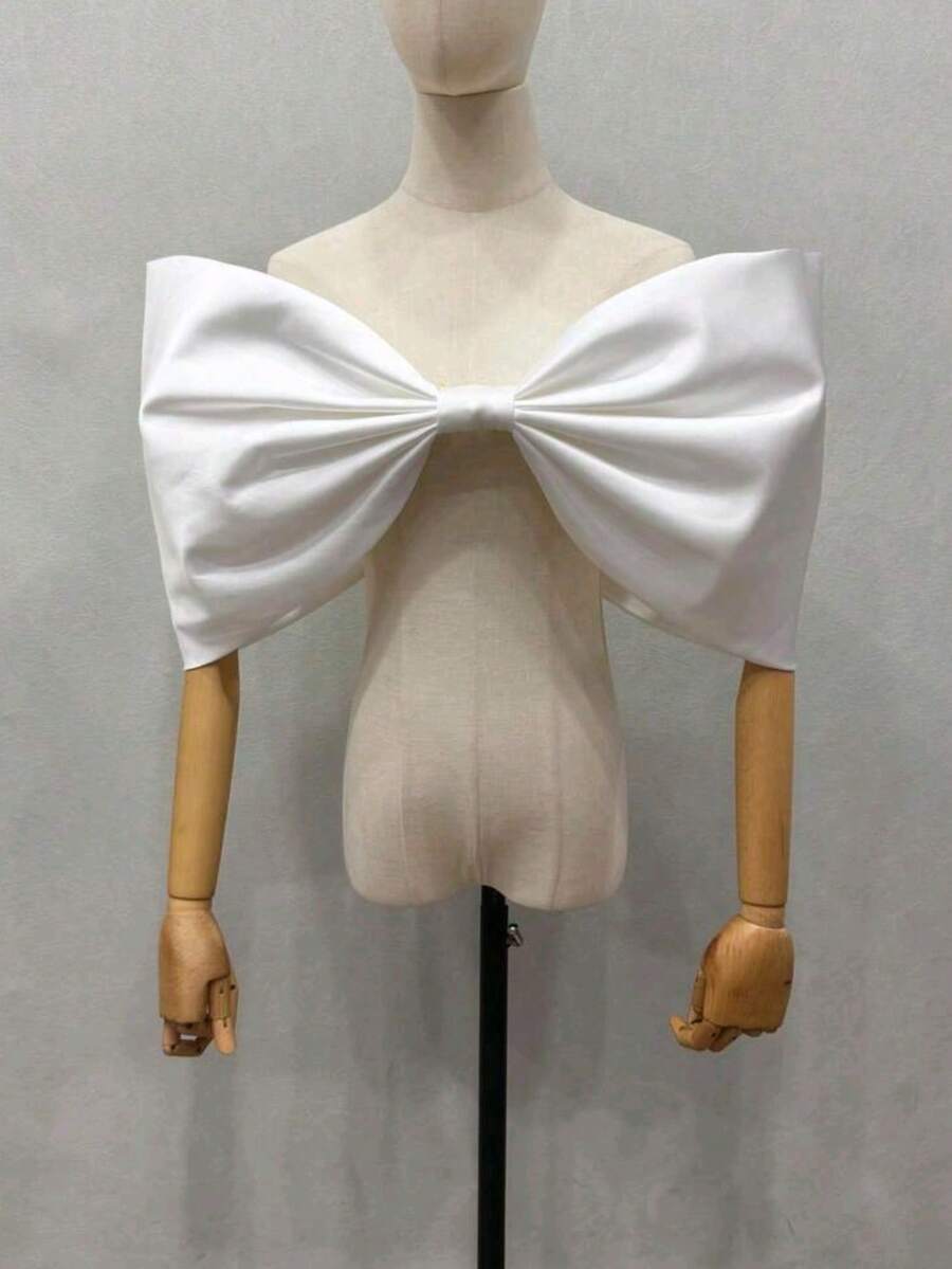 Phụ kiện khăn choàng trắng satin bóng cho cô dâu đám cưới, nơ 3D phồng phóng đại - Nhiều màu - Xem 1