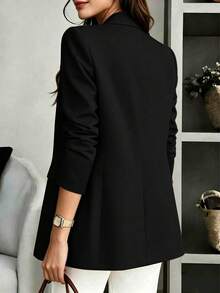 Women's Solid V-Neck Long Sleeve Blazer – Single Breasted Lightweight Jacket , Remote Work, Daily, Spring Summer Fall Winter, Thin Coat Black - Black - View 2
