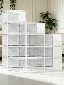12 Pack Large Shoe Storage Organizer For Closet, Modular Space Saving Shoe Boxes Clear Plastic Stackable Containers Display Case Bins With Lids, Shoe Rack For Sneaker Storage - L-white (Thickened) - View 2
