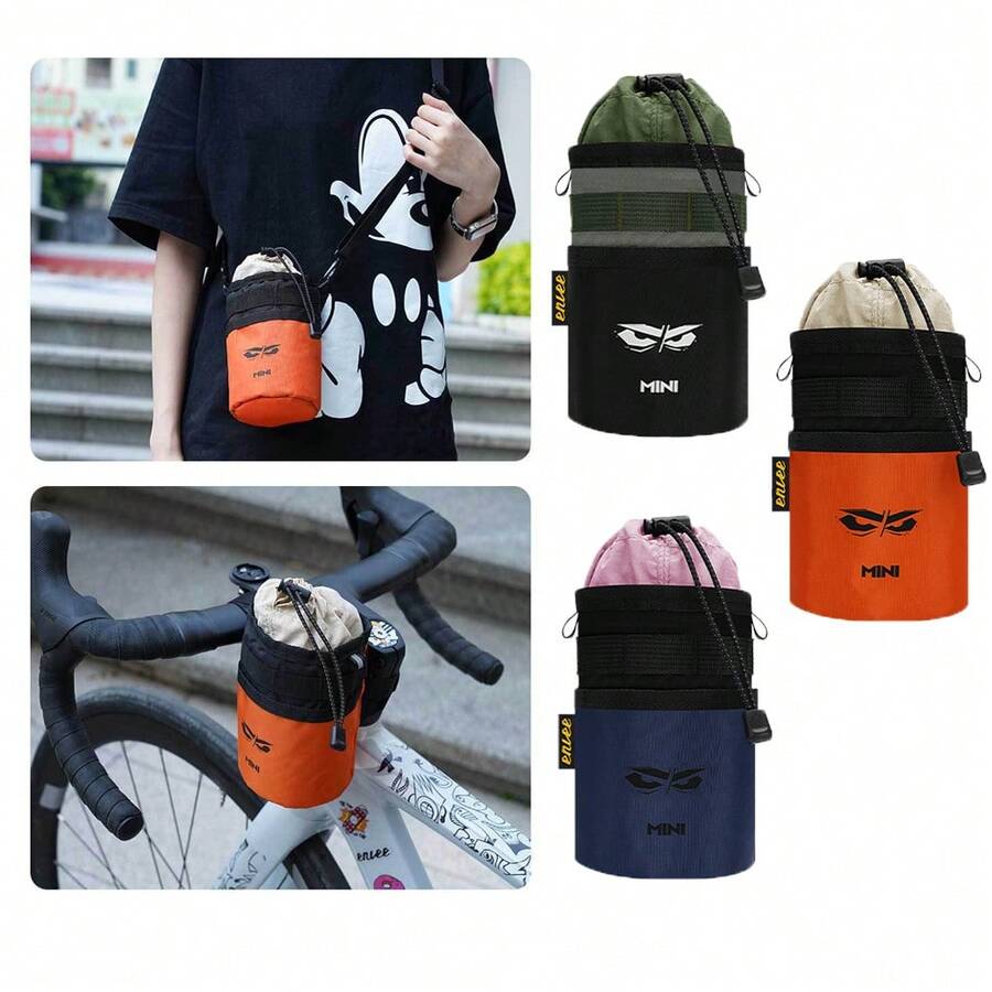 1Set ENLEE Bolsa para Botella de Agua de Bicicleta 2 en 1 Bolsa de Almacenamiento Duradera Bolsa de Hombro Mini con Correas Ajustables Bolsillos con Cordón Diseño para Bicicletas de Carretera Montaña Plegables y Vehículos Equilibrados, Accesorios de Ciclismo al Aire Libre